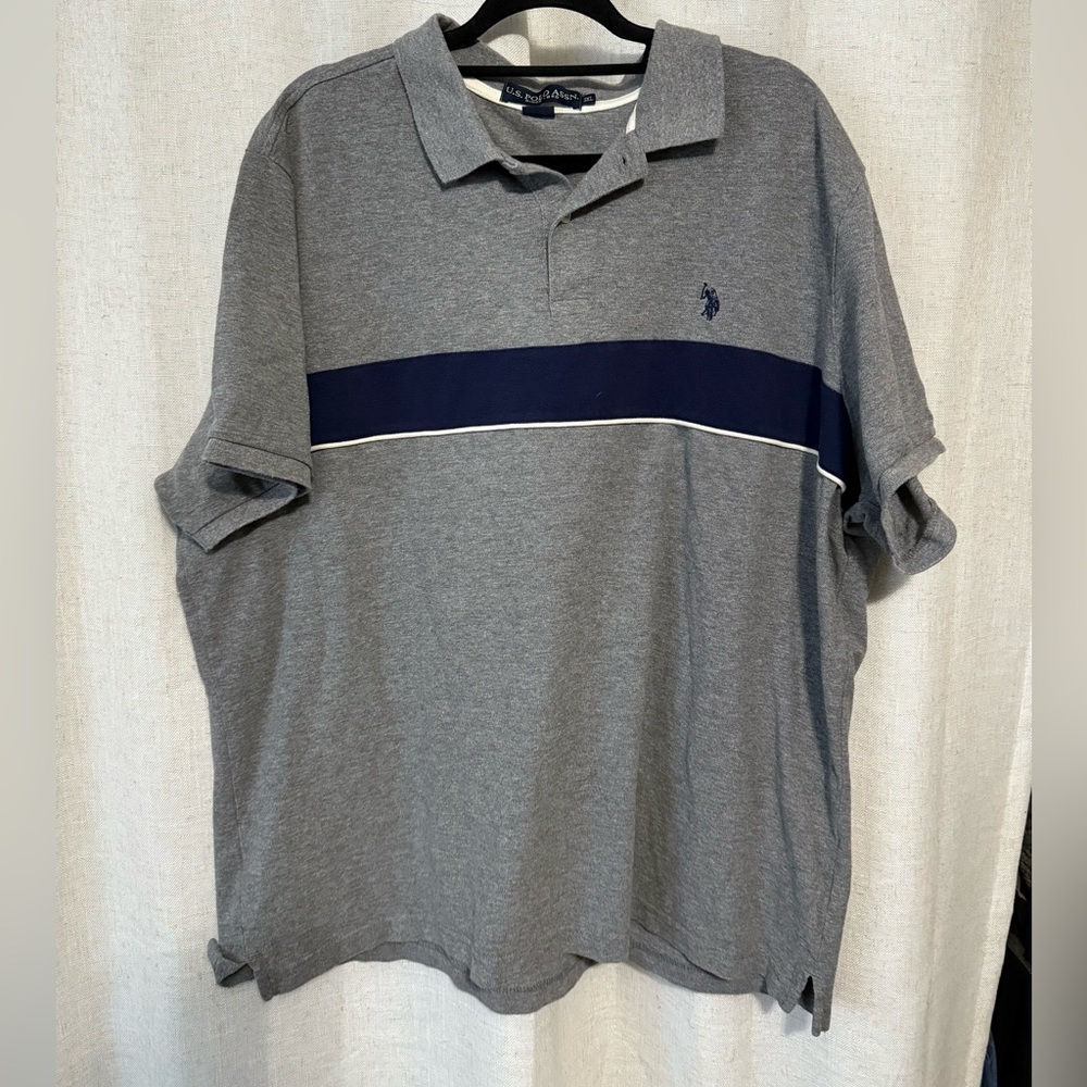 U.S. Polo Assn. Heather Gray Polo with Navy Stripe